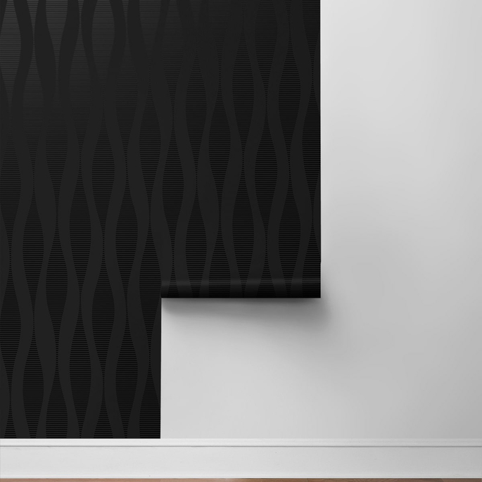 NextWall Peel &amp; Stick Ikat Ellipse Jet Black Wallpaper image 6 of 6