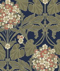 NextWall Peel & Stick Hydrangea Floral Dark Blue & Terra Cotta Wallpaper