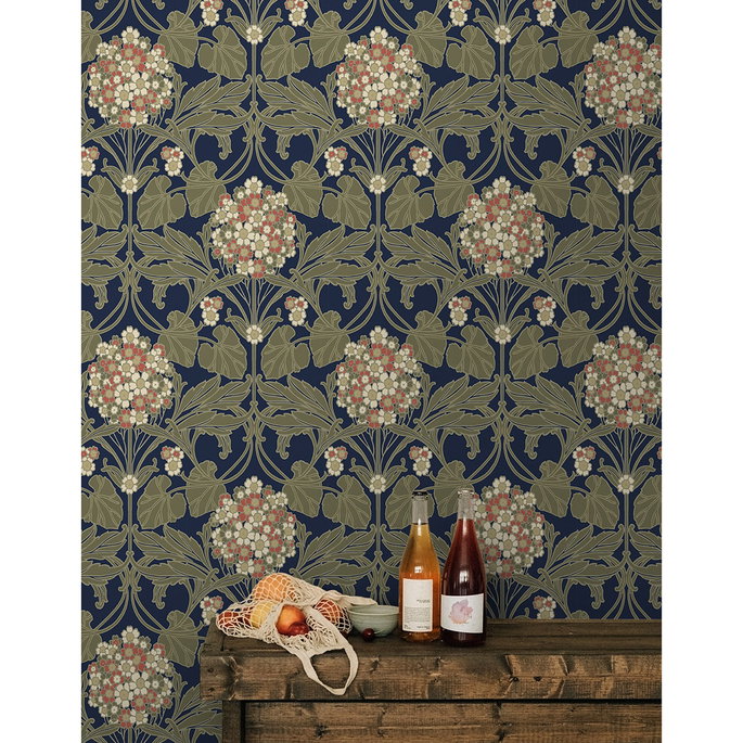 NextWall Peel &amp; Stick Hydrangea Floral Dark Blue &amp; Terra Cotta Wallpaper image 4 of 7