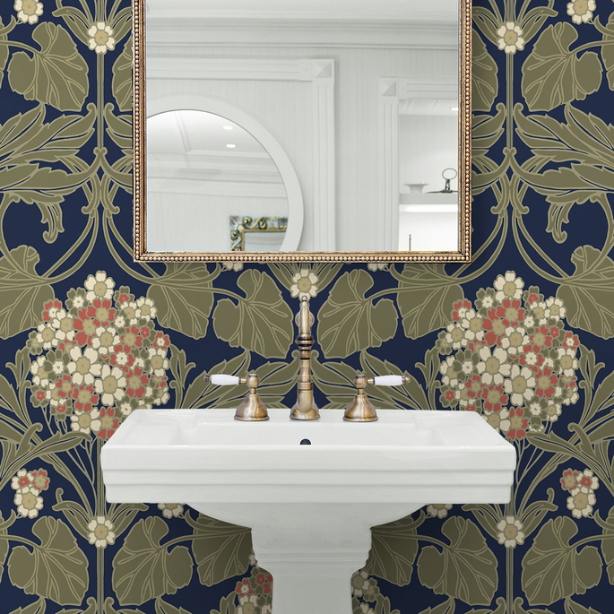 NextWall Peel &amp; Stick Hydrangea Floral Dark Blue &amp; Terra Cotta Wallpaper image 5 of 7