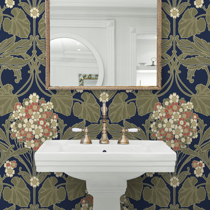 NextWall Peel &amp; Stick Hydrangea Floral Dark Blue &amp; Terra Cotta Wallpaper image 5 of 7