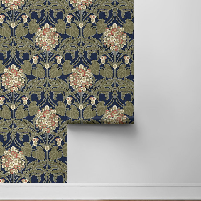 NextWall Peel &amp; Stick Hydrangea Floral Dark Blue &amp; Terra Cotta Wallpaper image 7 of 7