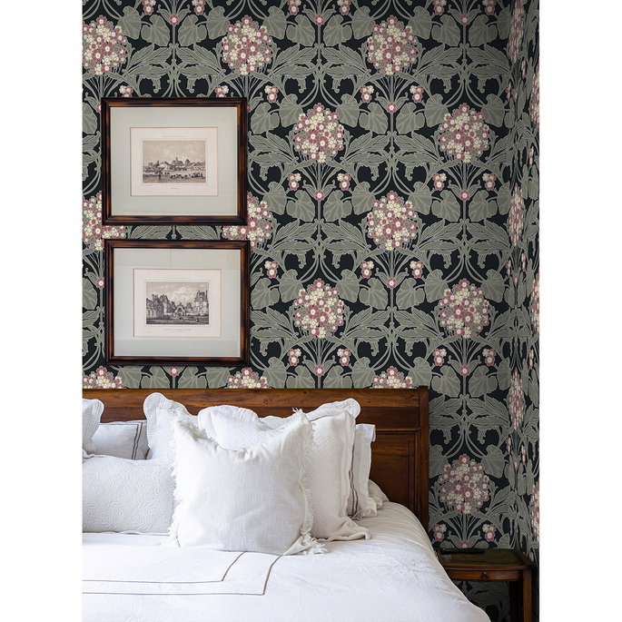 NextWall Peel &amp; Stick Hydrangea Floral Black &amp; Rosewood Wallpaper image 2 of 7