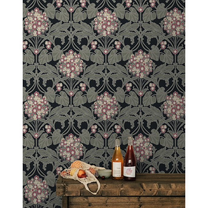 NextWall Peel &amp; Stick Hydrangea Floral Black &amp; Rosewood Wallpaper image 4 of 7