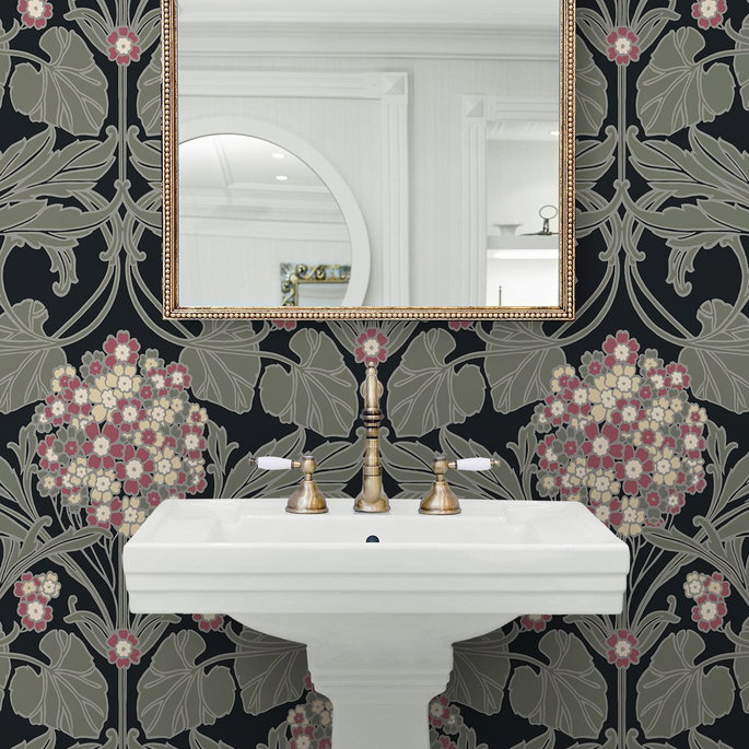 NextWall Peel &amp; Stick Hydrangea Floral Black &amp; Rosewood Wallpaper image 5 of 7