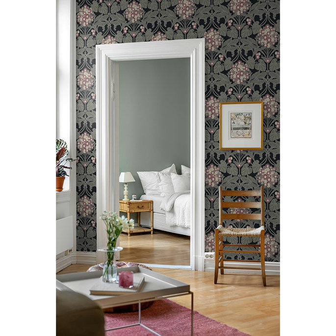 NextWall Peel &amp; Stick Hydrangea Floral Black &amp; Rosewood Wallpaper image 6 of 7