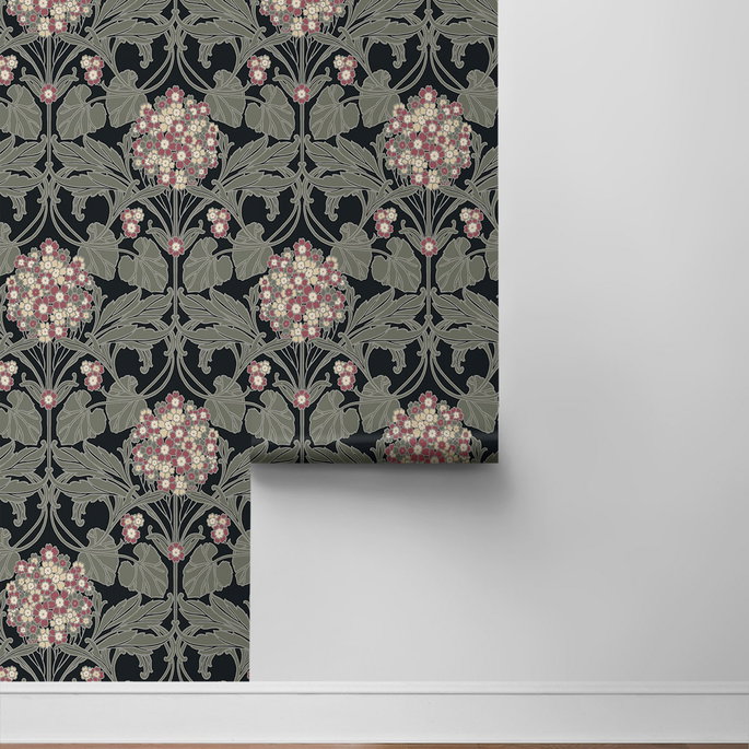 NextWall Peel &amp; Stick Hydrangea Floral Black &amp; Rosewood Wallpaper image 7 of 7