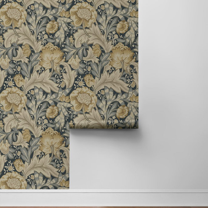 NextWall Peel &amp; Stick Acanthus Garden Floral Midnight Blue &amp; Neutral Wallpaper image 6 of 6