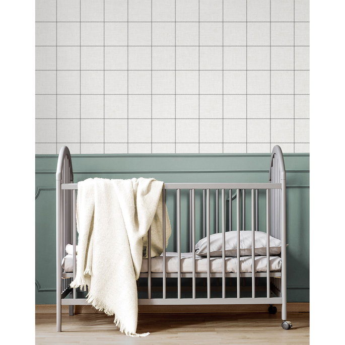 NextWall Peel &amp; Stick Classic Striped Check Charcoal &amp; Linen Wallpaper image 3 of 8