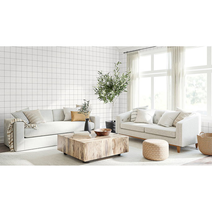 NextWall Peel &amp; Stick Classic Striped Check Charcoal &amp; Linen Wallpaper image 4 of 8