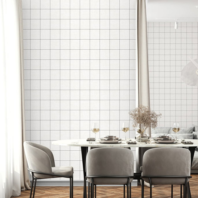 NextWall Peel &amp; Stick Classic Striped Check Charcoal &amp; Linen Wallpaper image 6 of 8