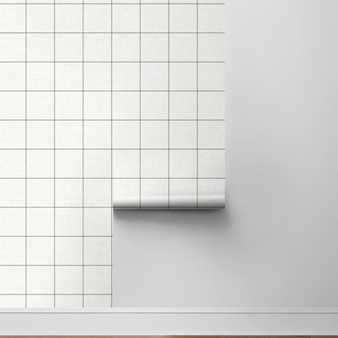 NextWall Peel &amp; Stick Classic Striped Check Charcoal &amp; Linen Wallpaper image 8 of 8