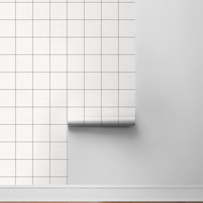 NextWall Peel &amp; Stick Classic Striped Check Charcoal &amp; Linen Wallpaper image 8 of 8