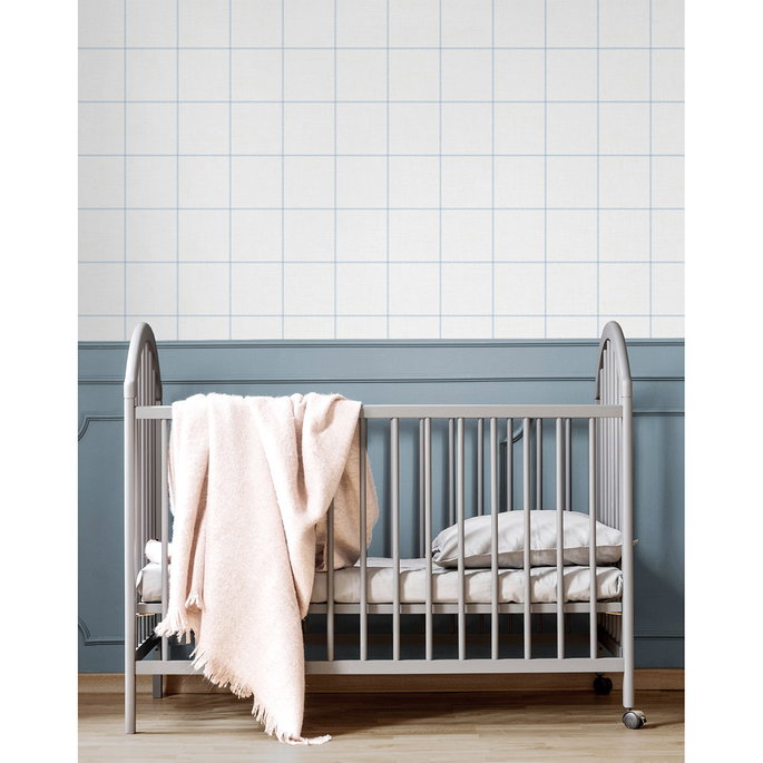 NextWall Peel &amp; Stick Classic Striped Check Sky Blue &amp; Linen Wallpaper image 3 of 6