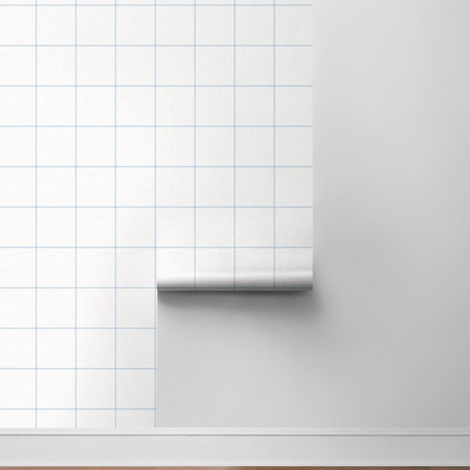 NextWall Peel &amp; Stick Classic Striped Check Sky Blue &amp; Linen Wallpaper image 6 of 6
