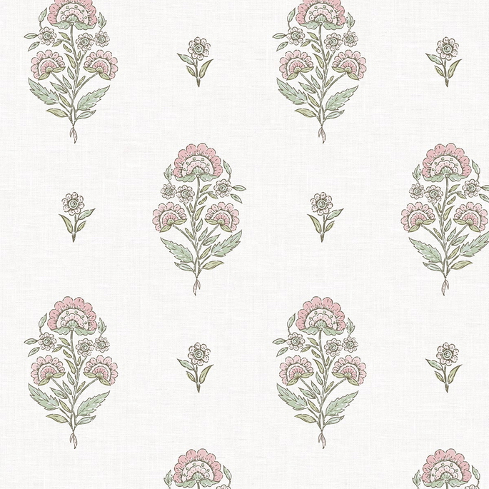 NextWall Peel &amp; Stick Floral Spot Blush &amp; Basil Wallpaper image 1 of 6