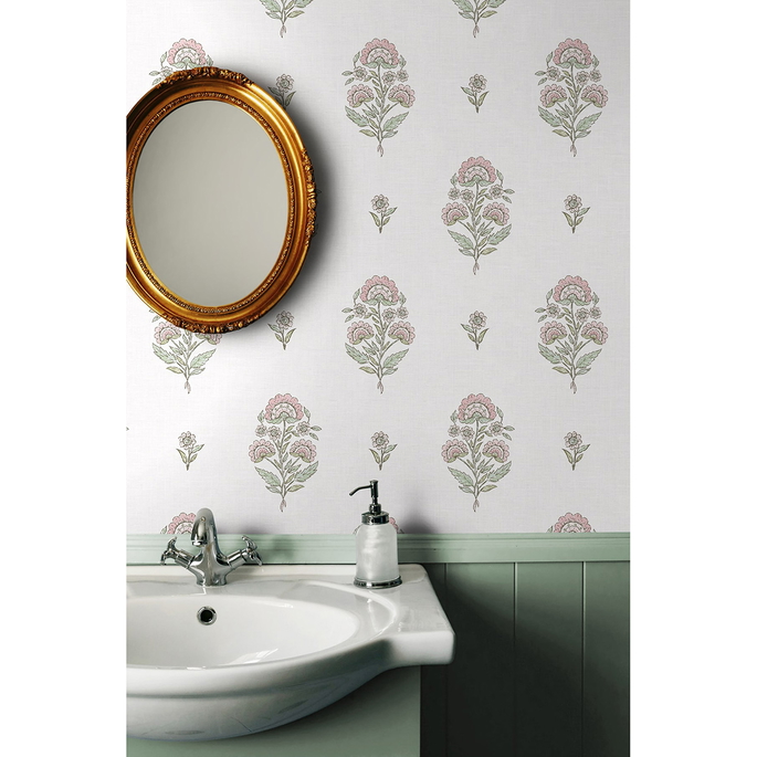 NextWall Peel &amp; Stick Floral Spot Blush &amp; Basil Wallpaper image 2 of 6