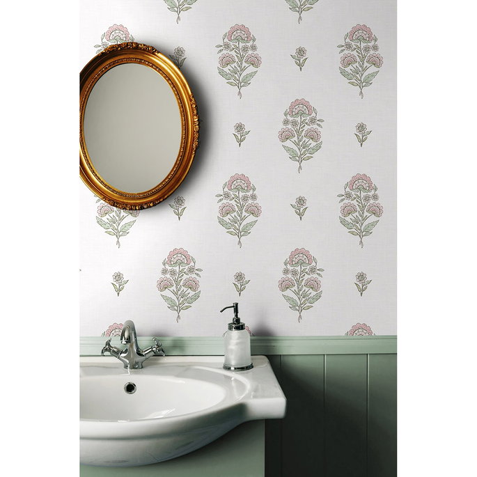NextWall Peel &amp; Stick Floral Spot Blush &amp; Basil Wallpaper image 2 of 6