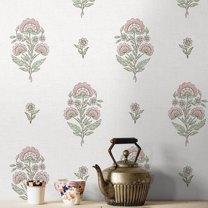 NextWall Peel &amp; Stick Floral Spot Blush &amp; Basil Wallpaper image 3 of 6
