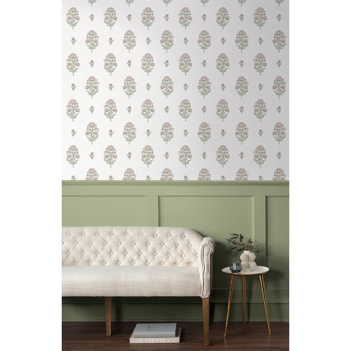 NextWall Peel &amp; Stick Floral Spot Blush &amp; Basil Wallpaper image 4 of 6
