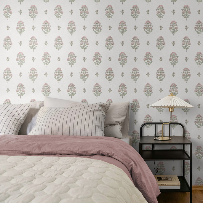 NextWall Peel &amp; Stick Floral Spot Blush &amp; Basil Wallpaper image 5 of 6