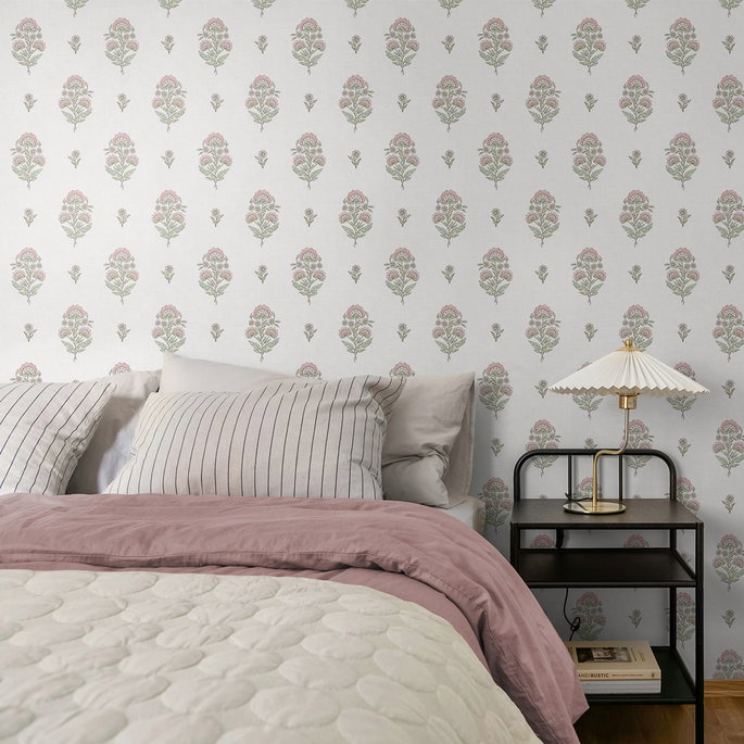 NextWall Peel &amp; Stick Floral Spot Blush &amp; Basil Wallpaper image 5 of 6