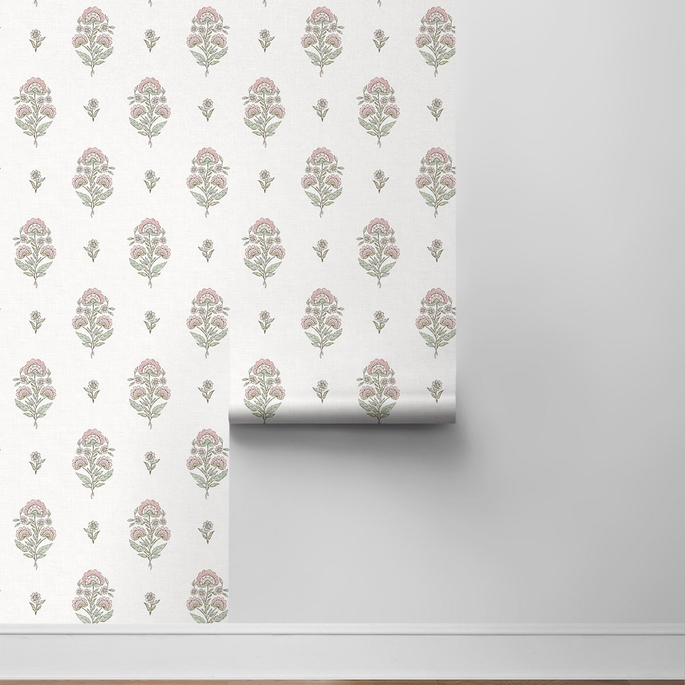 NextWall Peel &amp; Stick Floral Spot Blush &amp; Basil Wallpaper image 6 of 6