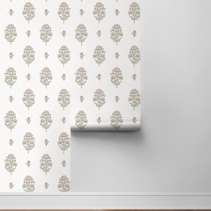 NextWall Peel &amp; Stick Floral Spot Blush &amp; Basil Wallpaper image 6 of 6