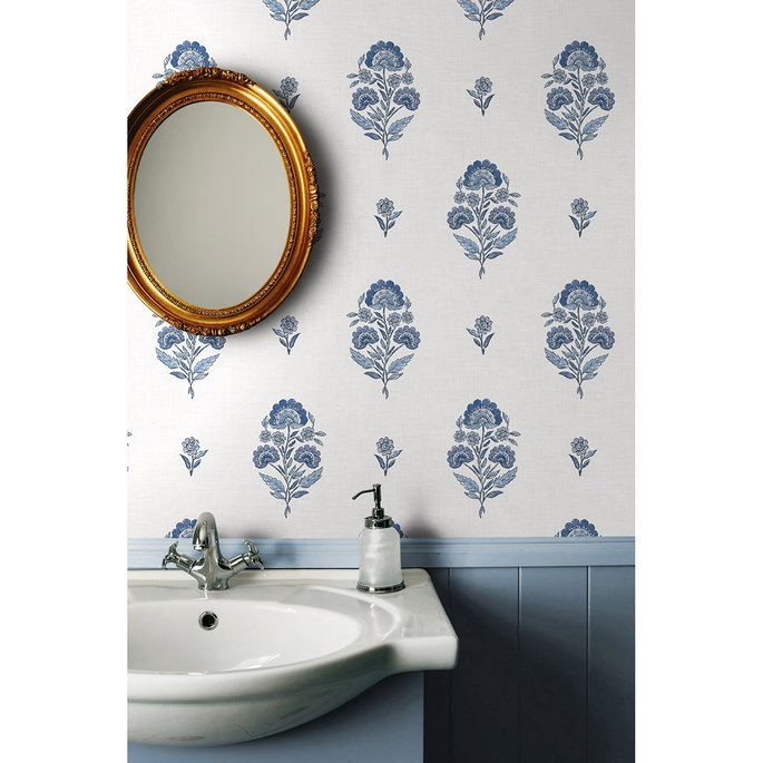 NextWall Peel &amp; Stick Floral Spot Delft Blue Wallpaper image 2 of 7