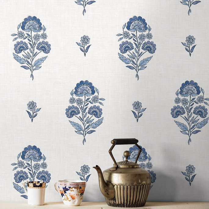 NextWall Peel &amp; Stick Floral Spot Delft Blue Wallpaper image 3 of 7