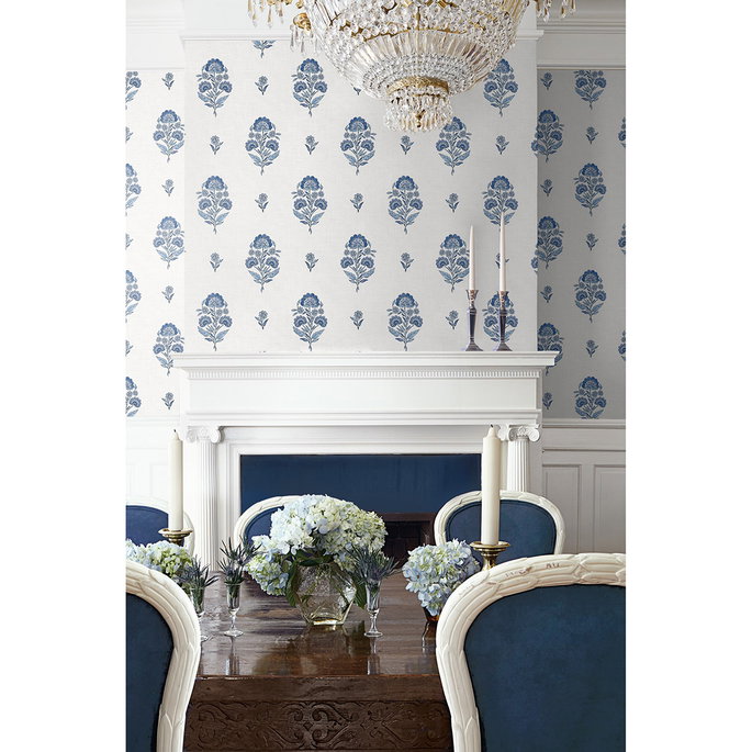 NextWall Peel &amp; Stick Floral Spot Delft Blue Wallpaper image 4 of 7