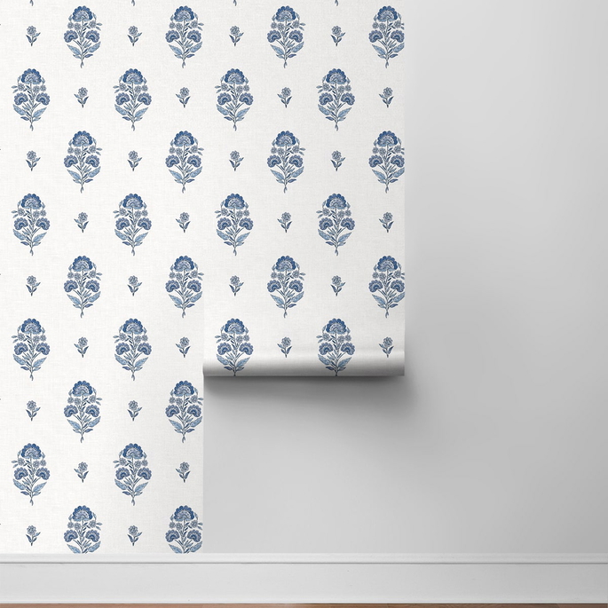 NextWall Peel &amp; Stick Floral Spot Delft Blue Wallpaper image 7 of 7