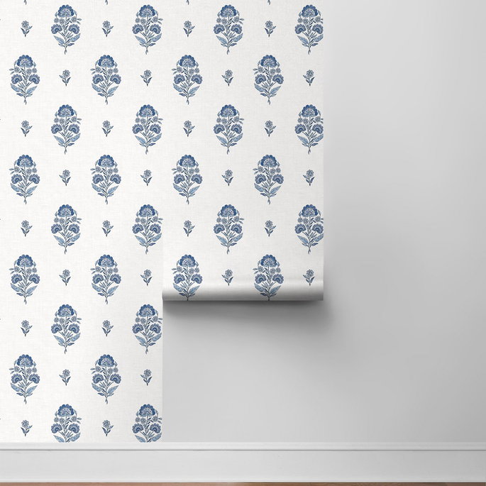 NextWall Peel &amp; Stick Floral Spot Delft Blue Wallpaper image 7 of 7