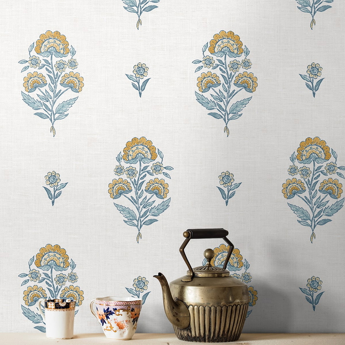NextWall Peel &amp; Stick Floral Spot Marigold &amp; Seabreeze Wallpaper image 3 of 7