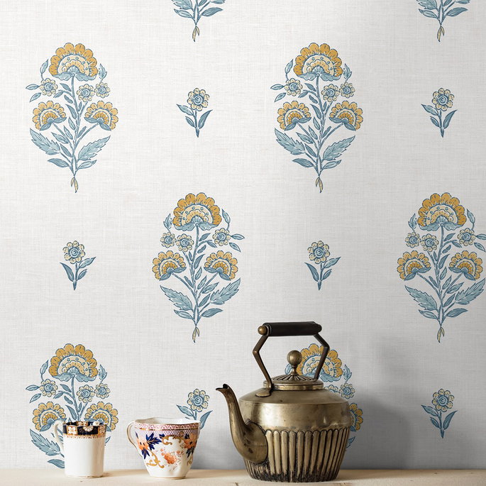 NextWall Peel &amp; Stick Floral Spot Marigold &amp; Seabreeze Wallpaper image 3 of 7