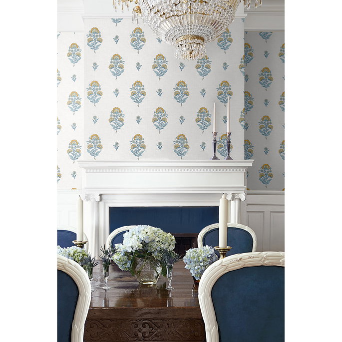 NextWall Peel &amp; Stick Floral Spot Marigold &amp; Seabreeze Wallpaper image 4 of 7