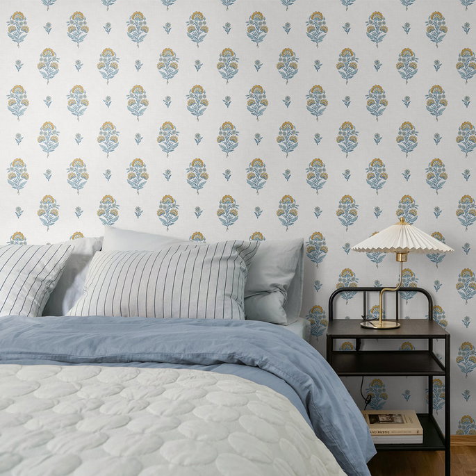 NextWall Peel &amp; Stick Floral Spot Marigold &amp; Seabreeze Wallpaper image 6 of 7