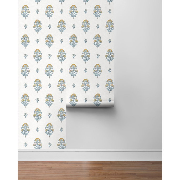 NextWall Peel &amp; Stick Floral Spot Marigold &amp; Seabreeze Wallpaper image 7 of 7