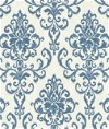 Seabrook Designs Washed Damask Metallic Pearl & Blue Wallpaper
