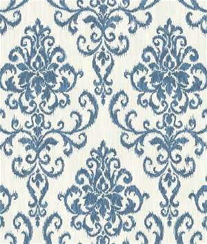 Seabrook Designs Washed Damask Metallic Pearl & Blue Wallpaper