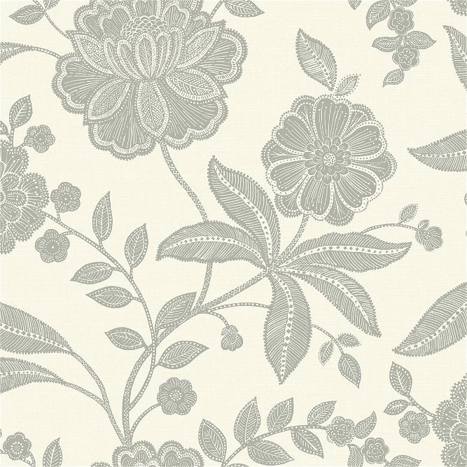Seabrook Designs Jacobean Floral Trail Metallic Pearl &amp; Gray Wallpaper