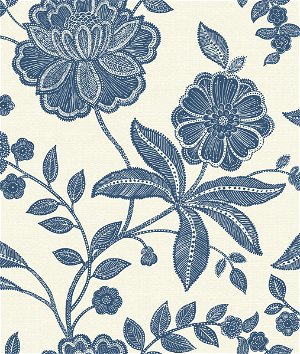 Seabrook Designs Jacobean Floral Trail Metallic Pearl & Blue Wallpaper