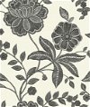 Seabrook Designs Jacobean Floral Trail Metallic Pearl & Ebony Wallpaper