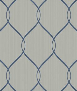 Seabrook Designs Ogee Ribbon Contemporary Metallic Silver & Blue Wallpaper