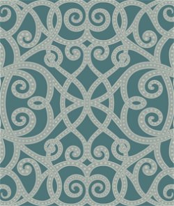 Seabrook Designs Wrought Iron Dotted Metallic Silver & Blue Wallpaper