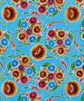 Light Blue Bloom Oilcloth Fabric