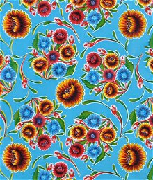 Light Blue Bloom Oilcloth Fabric