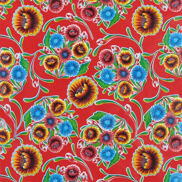 Red Bloom Oilcloth Fabric