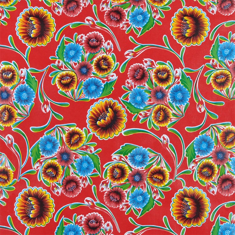 Red Bloom Oilcloth Fabric