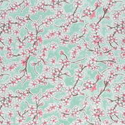 Aqua Cherry Blossoms Oilcloth Fabric